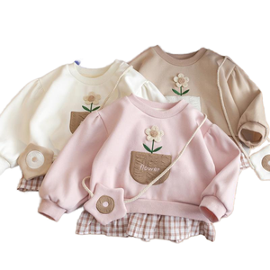 <span class=keywords><strong>Robe</strong></span> <span class=keywords><strong>sweat</strong></span>-shirt décontractée en laine peignée respirante pour filles, haut pour petite fille avec motif à carreaux, fleurs et dessins animés, vêtements pour filles - Product Image 2