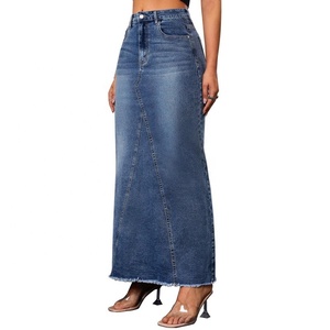 YUANBOFEI <span class=keywords><strong>Gonna</strong></span> <span class=keywords><strong>Lunga</strong></span> in Denim da Donna Casual a Vita Bassa con Orlo Sfilacciato, <span class=keywords><strong>Gonna</strong></span> <span class=keywords><strong>Lunga</strong></span> in Jeans Lavaggio Medio, Modello Svasato a Trapezio, Lunghezza al Pavimento - Product Image 3