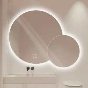 Daire otel projesi dekoratif çift yuvarlak çerçevesiz banyo tuvalet buğu giderme kombine akıllı ayna ile LED ışık