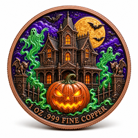 Pièce de monnaie en cuivre fin .999 de 1 oz, commémorative Halloween Maison Hantée, Jack O'Lantern, Fantôme, Gargoyle, Souvenir, Cadeau de Défi