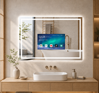 HAOCROWN Cermin Kamar Mandi Pintar Android yang Dapat Disesuaikan dengan Layar TV Terintegrasi dan Lampu Latar LED untuk Penggunaan Hotel dan Rumah