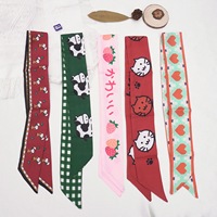 Syal Panjang Poliester Bermotif Kotak-kotak Merah Elegan Dua Lapis, Ikat Rambut Gaya Korea, Pita Serbaguna untuk Wanita, Cocok untuk Setelan