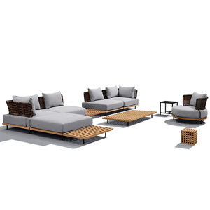 Phong Cách Bắc Âu Cao Cấp Tùy Chỉnh Vườn <span class=keywords><strong>Sofa</strong></span> Sang Trọng Pe Mây Tếch <span class=keywords><strong>Sofa</strong></span> Đặt Đồ Nội Thất Ngoài Trời - Product Image 6