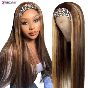 Glueless Machine Made Wig Human Hair Highlight bob Wig Malaysian Body Wave Headband Wig For Women