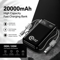 Banco de Energía de Gran Capacidad 20000mAh con Cable Integrado, Carga Rápida de 22.5W, Pantalla LED, Tipo C, Portátil para Festivales de Música