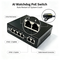 Switch PoE 10/100 Mbps avec surveillance IA, 4+2 ports Uplink, alimentation IEEE802.AF/AT intégrée pour caméras IP CCTV, 1024PS (tout-en-un)