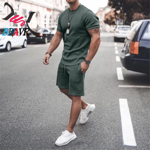 Fashion Blank Color Men's T-shirt and Short Sets Knit Jersey <b>Summer</b> Cotton t Shirt Short Sets for Men - Product Image 1