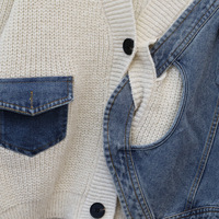 Streetwear automne hiver chaud tricoté Patchwork Denim couleur bloc dame Cardigan bouton pull femmes chandails veste manteaux