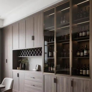 ตู้เก็บไวน์แบบฝังผนังทันสมัยพร้อมไฟ LED ตกแต่งผนังไม้สำหรับบาร์ในบ้าน - Product Image 5