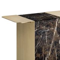 Table console moderne en marbre naturel avec base en acier inoxydable argenté, hauteur 140 cm, pour entrée, salon, hôtel.