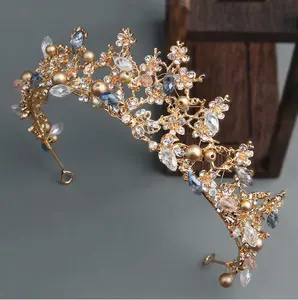 Tiare <span class=keywords><strong>e</strong></span> Corone Nuziali Dorate Finestyle per Donne, <span class=keywords><strong>Tiara</strong></span> con Strass da Regina, Corona da Principessa, <span class=keywords><strong>Tiara</strong></span> per Compleanno, Fascia per Capelli - Product Image 1