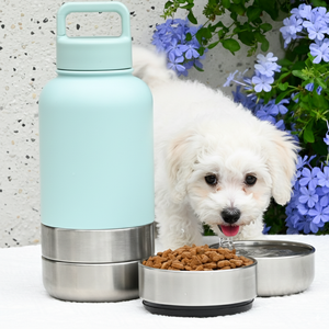 3 in 1 alimentatore portatile per animali domestici 32oz borraccia acqua per cani in acciaio inossidabile per uso esterno per persone e animali domestici - Product Image 1