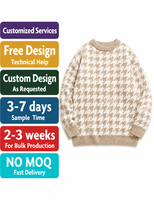 Pull en tricot à col rond pour homme, motif pied-de-poule, personnalisé avec logo OEM, décontracté, manches longues, en coton, pour l'hiver