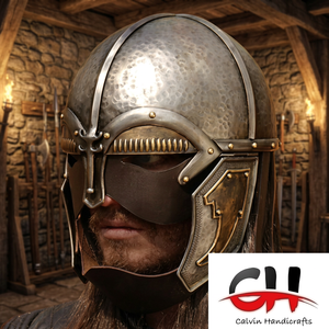 CHk Casque de guerrier médiéval Viking Vandal en laiton moulé sous pression, avec protections en cuir et armure, gris, personnalisable, découpé et imprimé, Nouvel An - Product Image 2