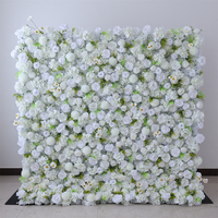 G132 Fond d'écran mural de fleurs artificielles roses pour fête de mariage 3d 5d Fleur murale de mariage 8ft X 8ft Panneau mural de fleurs blanches