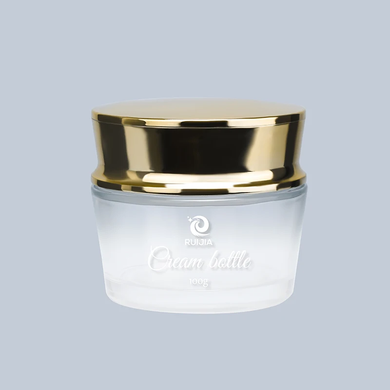 Luxury skincare body cream container packaging round 100ml paint shiny gold glass cosmetic jar with metal lid