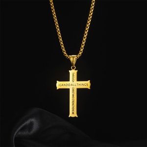 Collar Cristiano con Cruz de Acero Inoxidable, Bañado en Oro, con la Frase Filipenses 4:13, Puedo Hacer Todo - Product Image 4