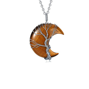 Tree Life Carved Wire-Wrapped Crescent Moon <strong>Stone</strong> Crystal Sun Catcher 7 <strong>Chakra</strong> Healing Crystal Necklace with Stress Reduction - Product Image 2