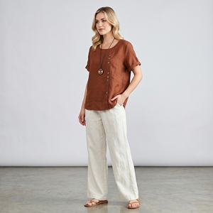 <span class=keywords><strong>T</strong></span>-<span class=keywords><strong>shirt</strong></span> da <span class=keywords><strong>donna</strong></span> estiva retrò a tinta unita, taglie forti, casual, vestibilità ampia, con bottoni, in cotone e <span class=keywords><strong>lino</strong></span>, a maniche corte, girocollo - Product Image 2