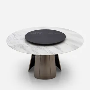 Mesa de comedor con forma redonda, mueble sencillo, mesa de mármol blanco con Tocadiscos