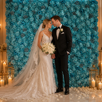 Mur de fleurs artificielles roulé de haute qualité 3D/5D, fond bleu 8ft x 8ft pour mariage