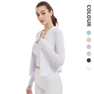 เสื้อแจ็คเก็ตออกกำลังกายสำหรับผู้หญิง น้ำหนักเบา ระบายอากาศได้ดี เป็นมิตรกับสิ่งแวดล้อม แห้งเร็ว มีฮู้ด เหมาะสำหรับวิ่งและโยคะ ชุดออกกำลังกายฤดูร้อน - Product Image 1