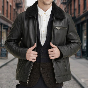 Men's Genuine Leather Jacket <b>Sherpa</b> <b>Lined</b> Zipper Closure Moto Style Winter Outerwear - Product Image 3