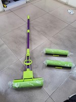 Serpillère Magique Télescopique en Acier Inoxydable Durable avec Rouleau Éponge PVA, Essorage Pliable, Haute Absorption, Légère, pour la Maison