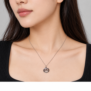 Collier pendentif visage de citrouille en acier inoxydable couleur argent, breloque découpée, chaîne fine réglable 40+5,5 cm - Product Image 5