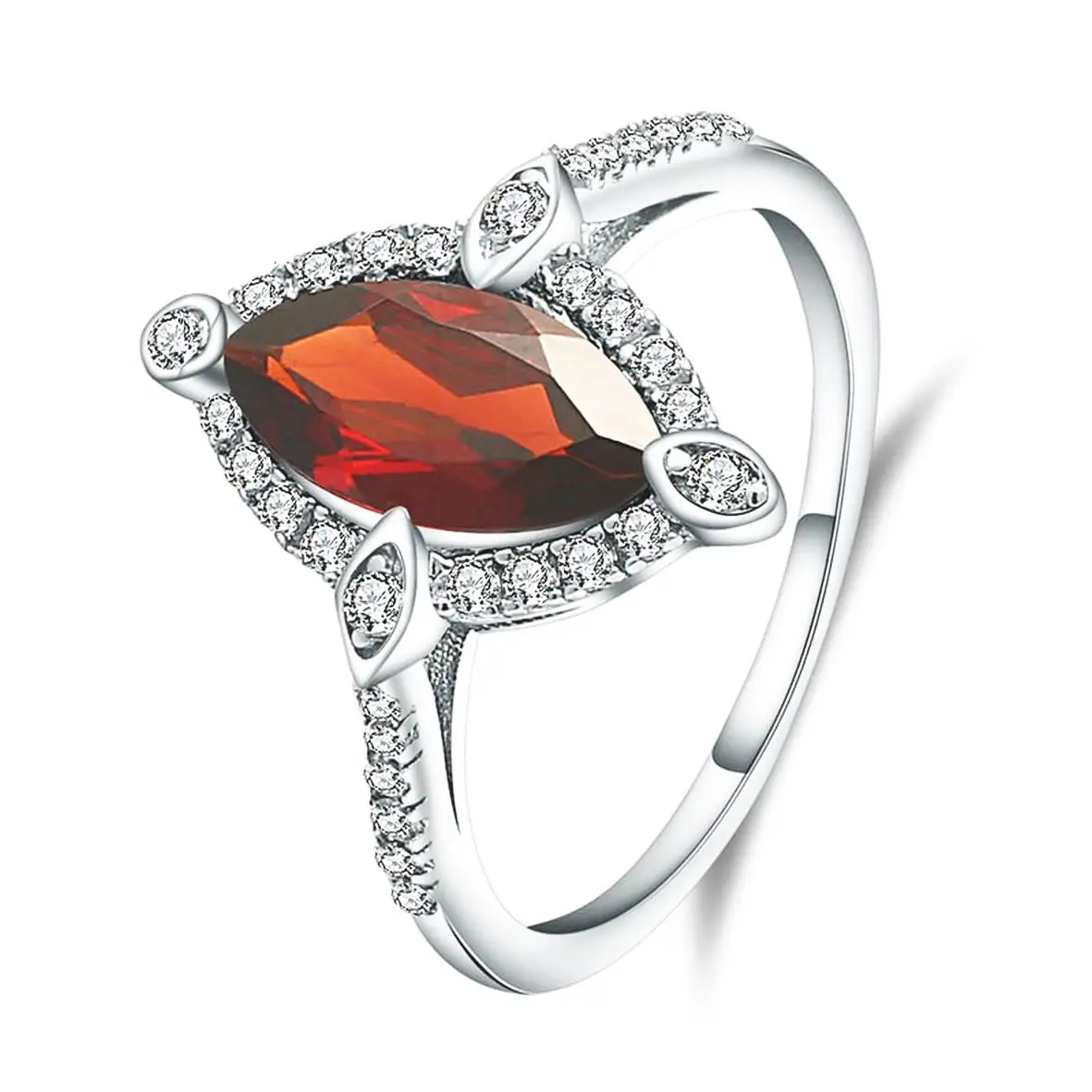 Garnet Engagement Ring Set925 Sterling Silver Garnet Jewelry With DiamondLeaves Shape Garnet Engagement ring Meaning