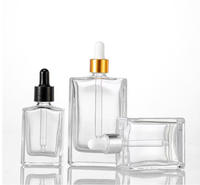 Flacon de parfum plat en verre transparent de 30 ml avec embout compte-gouttes en caoutchouc carré, flacon compte-gouttes de 50 ml pour huiles essentielles