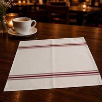 Serviette de table bistrot 100% polyester, bordure rayée bordeaux classique, pour hôtel, restaurant, café, taille personnalisée