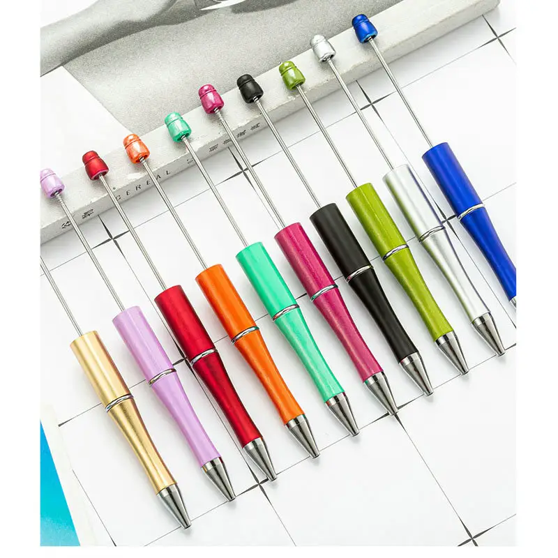 Hot Sale Personalized Ballpoint DIY Pens Manufacturers Ball Point Pens Add A Top Pink Glitter Beads And Plastic Beaded Pens