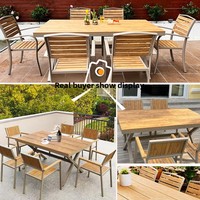 Ensemble de jardin moderne en teck massif durable pour l'extérieur, 8 places, tables et chaises de cour imperméables, protection solaire, anti-corrosion
