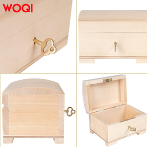 WOQI Petite boîte de rangement en bois verrouillable non peinte et inachevée avec serrure et clé pour bibelot souvenir - Product Image 3