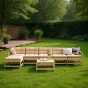 Ensemble de salon de jardin modulaire en pin naturel, bois massif, 6 places, style rustique, meubles d'extérieur - Product Image 3