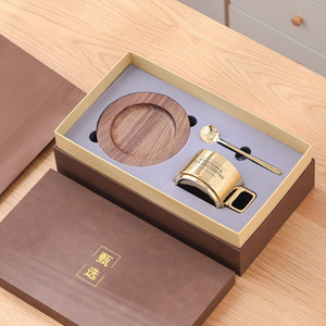 Luxury Ceramics Coffee Gift Set with Wooden Tray Gold <b>Mug</b> and Spoon Handmade Exquisite Design <b>Mug</b> Set Laser Logo - Product Image 1