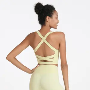 Vrouwen Strappy Yoga Bh Ademende Verstelbare Bandjes Atletische Gym Fitness Workout Criss-Cross Back Tank Top Sexy Sportbeha