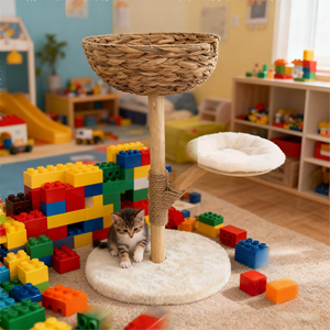 Albero per Gatti in Legno con Letto Rialzato, Giocattolo per Animali Domestici, Albero Rampicante per Gatti Fatto a Mano in Giacinto d'Acqua - Product Image 2