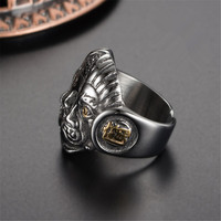 Amulette vintage en acier inoxydable pour homme Bouddha surnaturel et bague diable pour homme