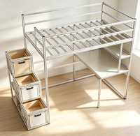 Lit mezzanine modulaire en profilés aluminium avec bureau intégré et tiroirs de rangement coulissants pour appartement et dortoir