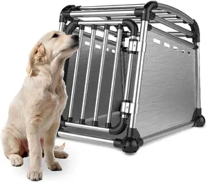 AFP 야외 고용량 접을 수있는 경량 알루미늄 개 케이지 운송 상자 대형 애완 동물 개 용 애완 동물 여행 캐리어