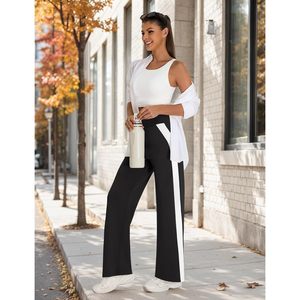 FOXA Pantalon de survêtement large pour femme, taille haute avec poches, décontracté, respirant, en coton tricoté et élasthanne - Product Image 3
