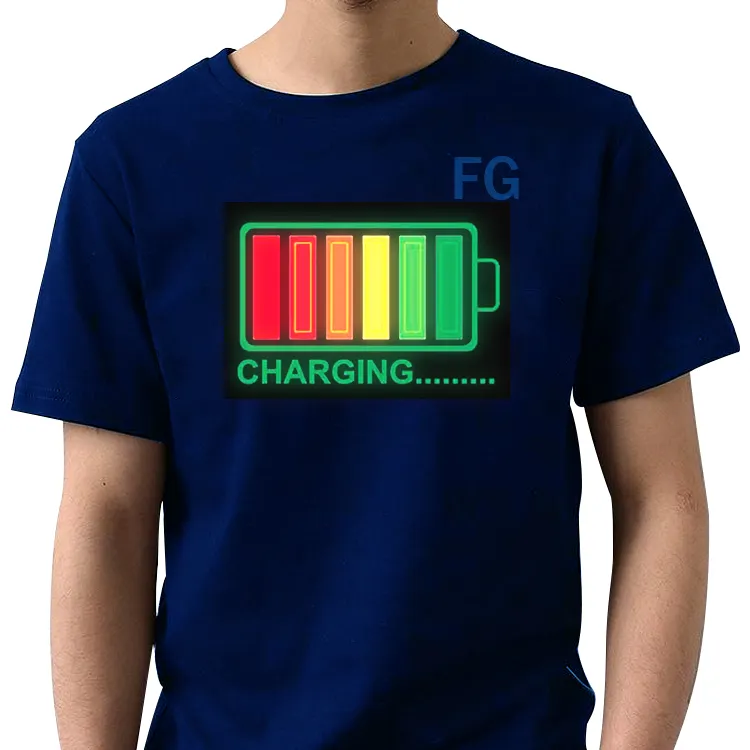 จีนผู้ผลิตที่กำหนดเองการพิมพ์ผ้าฝ้าย100% El Light Up Tshirt Led T Shirt