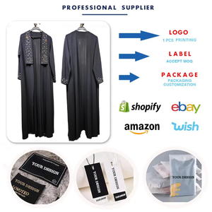 169 Abito Musulmano di Lusso Nero <span class=keywords><strong>Aya</strong></span> per Donne, Vestito con Perline, Cardigan per Ramadan, Abbigliamento Islamico Femminile, Abito Kaftan, Veste di Dubai - Product Image 3