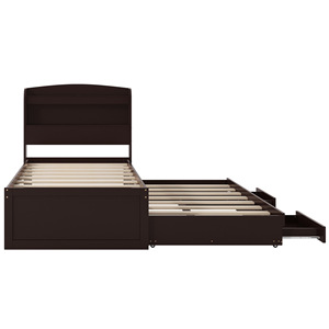Lit gigogne avec tiroirs de rangement et tête de lit marron foncé, mobilier de chambre pour enfants, adultes et personnes âgées - Product Image 5