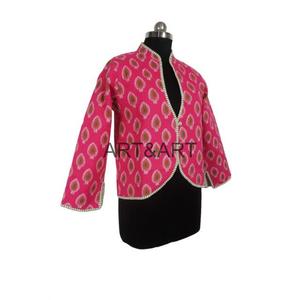 แจ็กเก็ตตัวสั้นผ้าฝ้าย100% ลายดอกไม้ประดับหมุดสำหรับผู้หญิงสไตล์อินเดียตกแต่งฤดูใบไม้ร่วงฤดูหนาว - Product Image 5