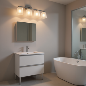 Lámpara de Vanidad LED Moderna de Hierro Cromado con 5 Luces, Pantallas Acrílicas Cuadradas de 32 Pulgadas, Montaje en Pared para Baño - Product Image 2