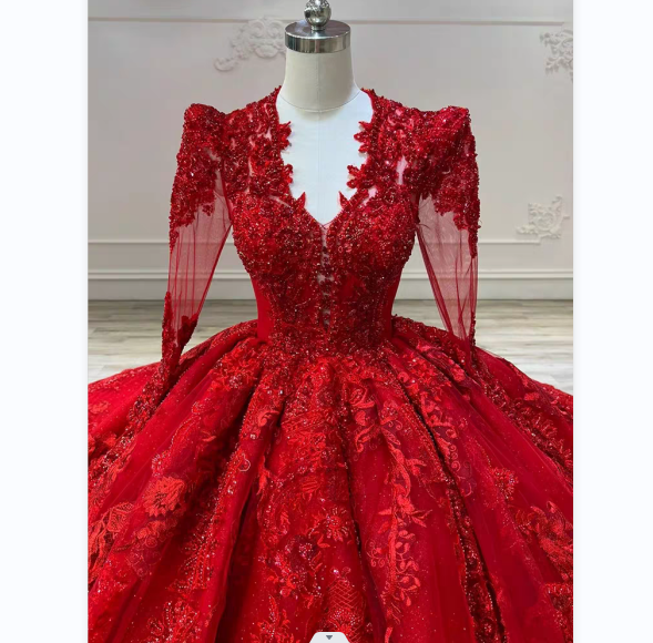 open lace back dress Red Princess Ball Gown 34 main image 0