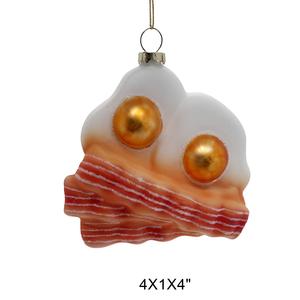 Adorno Navideño Colgante de Vidrio Soplado Personalizado con Diseño de Comida (Tocino y Huevo Frito) para Decoración del Hogar, Fiestas y <span class=keywords><strong>Navidad</strong></span> - Product Image 1